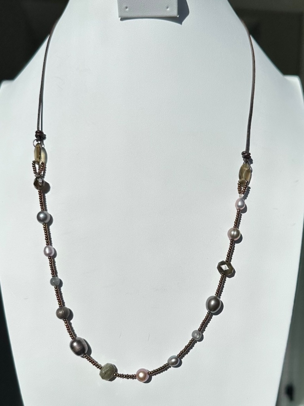 NWT Peyote Bird Free Spirit 26" Pearl Labradorite Gemstone Leather Necklace .925
